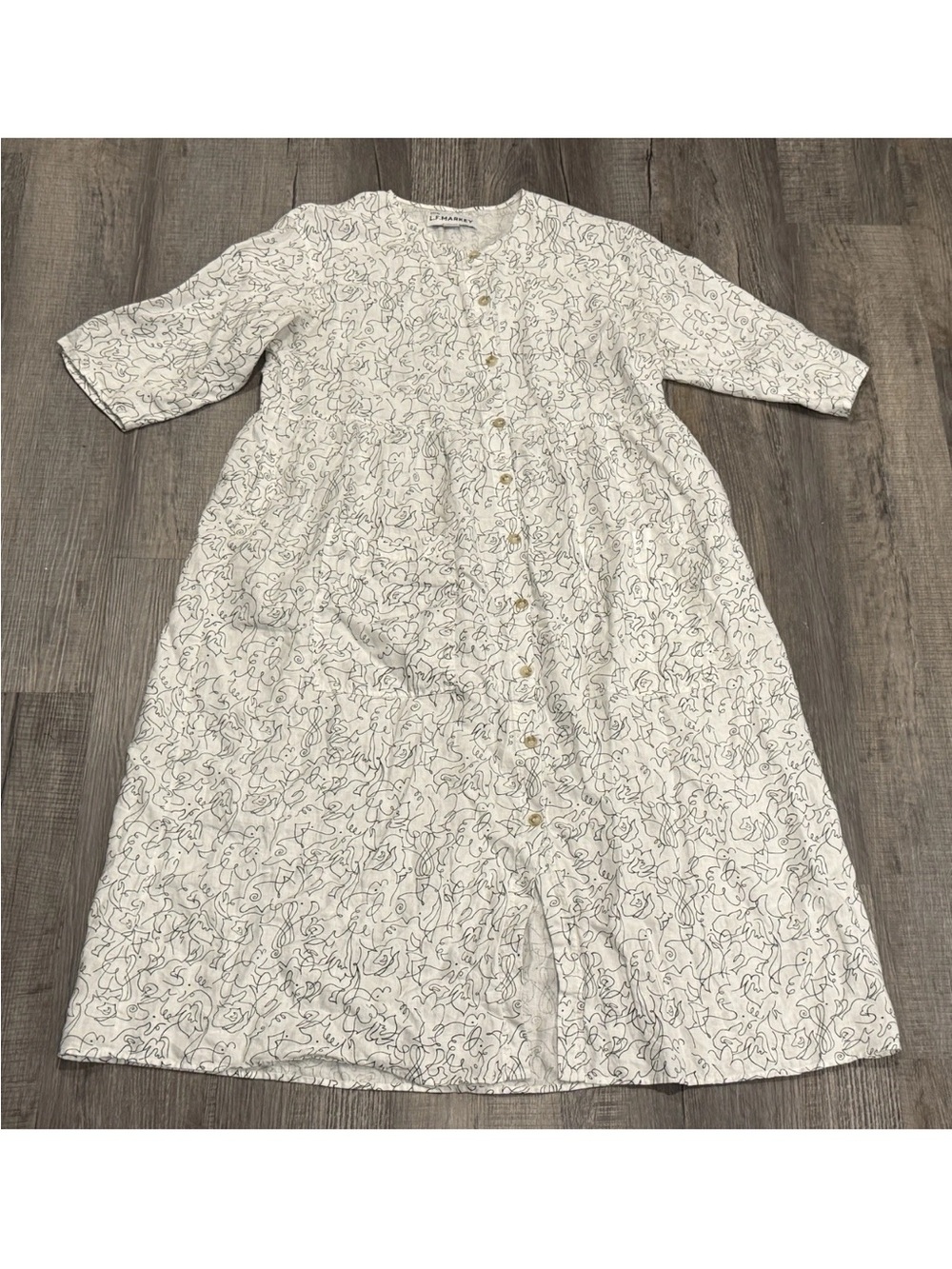 Free People for LF Markey White Sammy Squiggle Line-Drawn Dress size 10 maxi